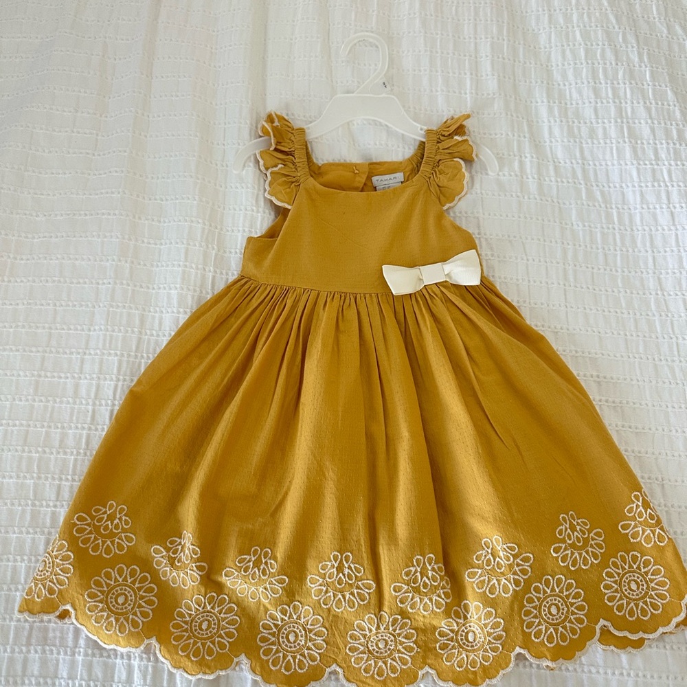 Tahari |Charming Mustard Yellow Kids Dress with Bow | size toddler 2T